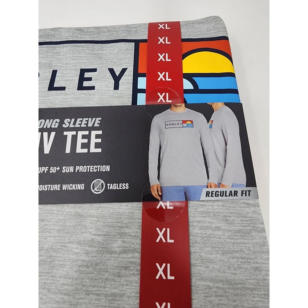 Hurley Mens Long Sleeve UV Tee Gray Polyester Blend Athletic Size XL‎